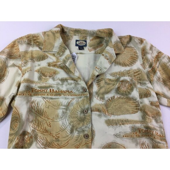 Tommy Bahama Men's Hawaiian Shirt Beige Yellow Life Weekend Shells Size Medium - Picture 1 of 8